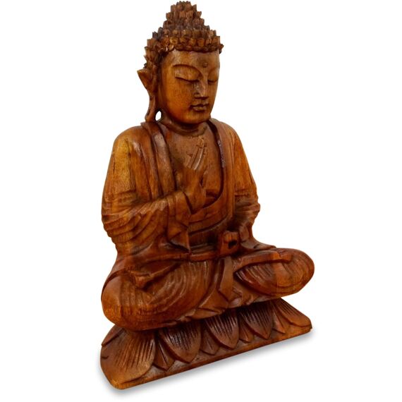 livasia Buddha Figur aus Holz 30cm hoch – Balinesische Handwerkskunst – Buddha Figuren aus Suarholz, einzigartig durch traditionelle Handarbeit, jedes Stück EIN Unikat