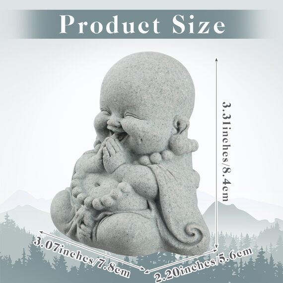 Landical Buddha-Sandstein-Statue, Zen-Mönch, betende Statue, Skulptur, Ornament für Reichtum, Glück, Feng Shui, Dekoration, Zuhause, Büro, Auto, betender Buddha