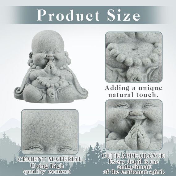 Landical Buddha-Sandstein-Statue, Zen-Mönch, betende Statue, Skulptur, Ornament für Reichtum, Glück, Feng Shui, Dekoration, Zuhause, Büro, Auto, betender Buddha