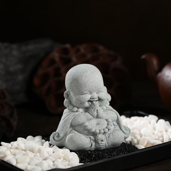 Landical Buddha-Sandstein-Statue, Zen-Mönch, betende Statue, Skulptur, Ornament für Reichtum, Glück, Feng Shui, Dekoration, Zuhause, Büro, Auto, betender Buddha