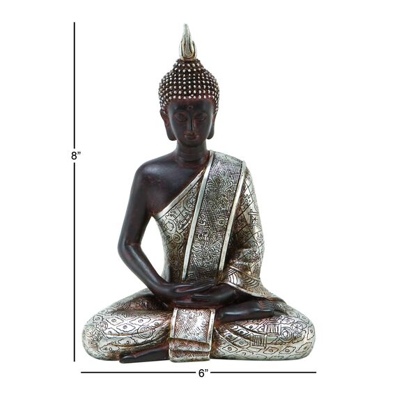 Deco 79 Polystone Buddha-Skulptur, meditierende Heimdekoration, Statue mit gravierten Schnitzereien und Reliefdetails, Akzentfigur, 15,2 x 10,2 x 20,3 cm, Schwarz