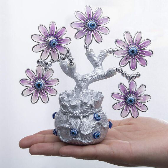 YU FENG Türkischer Blauer böser Blick rosa Blumen Glücksbaum mit Glückstüte Vase Schutz Glücksbringer Geschenk
