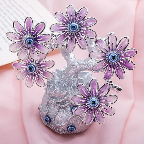 YU FENG Türkischer Blauer böser Blick rosa Blumen Glücksbaum mit Glückstüte Vase Schutz Glücksbringer Geschenk