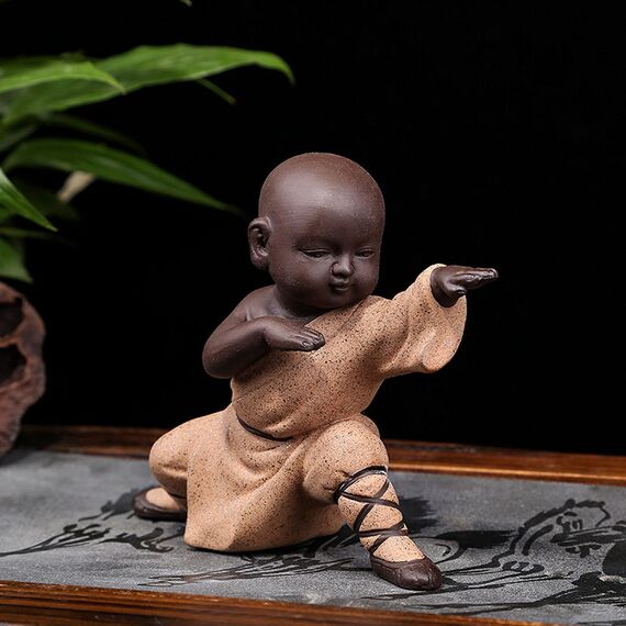 Pevfeciy Buddha Figur,Kung Fu Mönch Statuen,Zen Tischdeko Dekoration,Feng Shui DekoFiguren,Teetablett Ornamente,Desktop Deko Skulptur für Innen