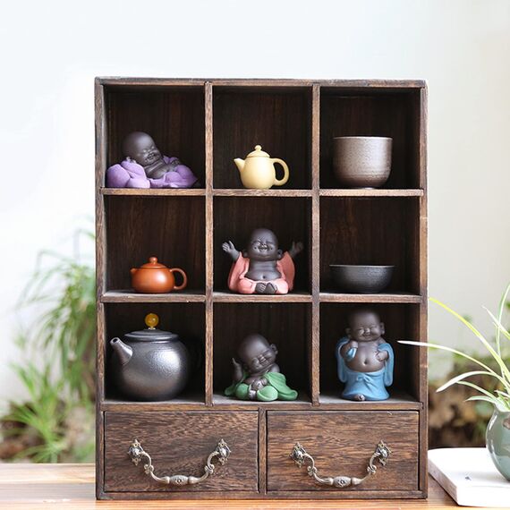 Qikuver Lachender Maitreya Buddha, Keramik-Buddha-Statue, Tee-Skulptur, Kleiner Mönch, Dekoration, Tee-Set für Zuhause, Büro, Auto, Geschenk, Kunsthandwerk und Kunst (Blau)