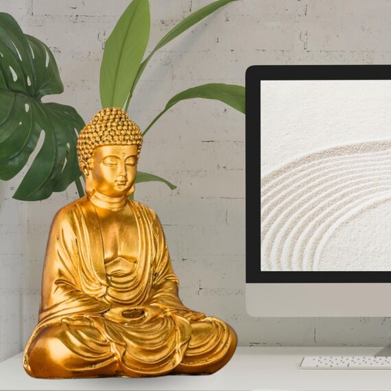 Buddha-Statue Meditation Gold – Dekoration Zen und Feng Shui – bringt beruhigende und entspannende Atmosphäre in Ihr Zuhause – Glücksstatue, Gold, 20 cm – ZenLight