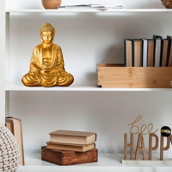 Buddha-Statue Meditation Gold – Dekoration Zen und Feng Shui – bringt beruhigende und entspannende Atmosphäre in Ihr Zuhause – Glücksstatue, Gold, 20 cm – ZenLight