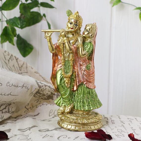 alikiki Hinduistisches Idol Radha Krishna Statue – indische Göttin Figur Murti Pooja Artikel Home Office Tempel Mandir Puja Artikel Indien Buddha Diwali Hochzeitsgeschenke Meditation Altar Schrein Kit