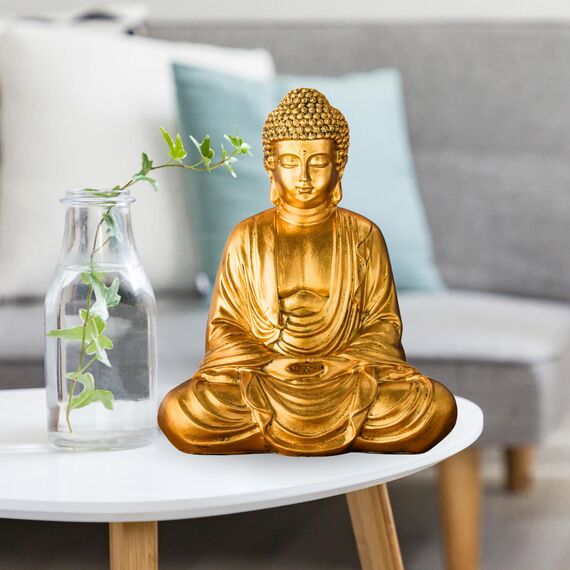 Buddha-Statue Meditation Gold – Dekoration Zen und Feng Shui – bringt beruhigende und entspannende Atmosphäre in Ihr Zuhause – Glücksstatue, Gold, 20 cm – ZenLight