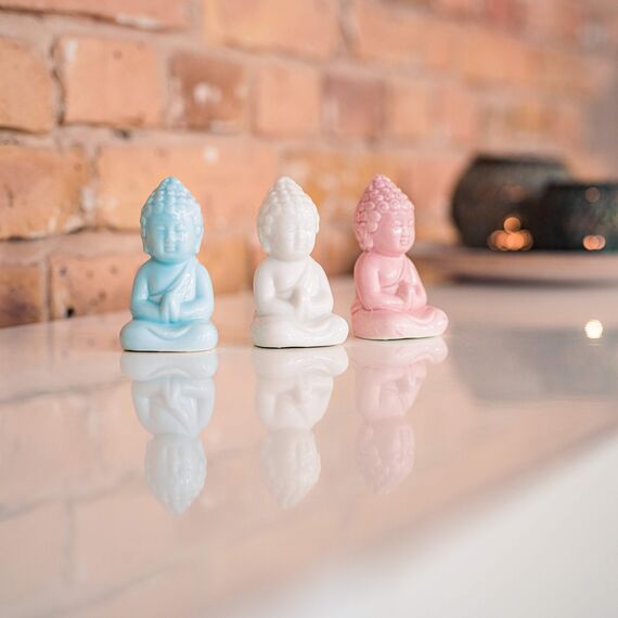 Mini Buddha-Figuren 3-er Set Keramik - Kleine Deko-Figuren für Innen, Balkon & Garten - Buddha-Skulptur Wohn-Accessoire - Asiatische Glücksbringer - Spirituelle Feng-Shui Dekoration