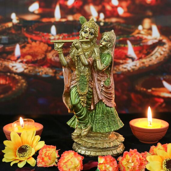 alikiki Hinduistisches Idol Radha Krishna Statue – indische Göttin Figur Murti Pooja Artikel Home Office Tempel Mandir Puja Artikel Indien Buddha Diwali Hochzeitsgeschenke Meditation Altar Schrein Kit