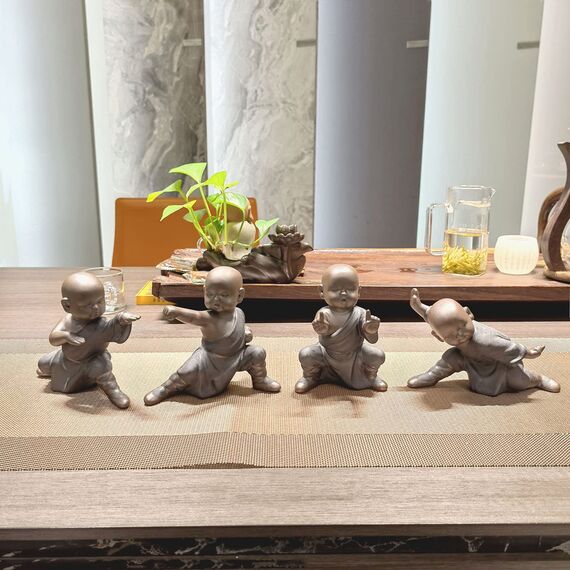 Pevfeciy Buddha Figuren Keramik kleine Monch Statuen Feng Shui Ornamente Tee Tray Deko Tee Tablett Zubehör für Innen,Balkon & Garten,Zarte Kunst Und Handwerk Geschenk