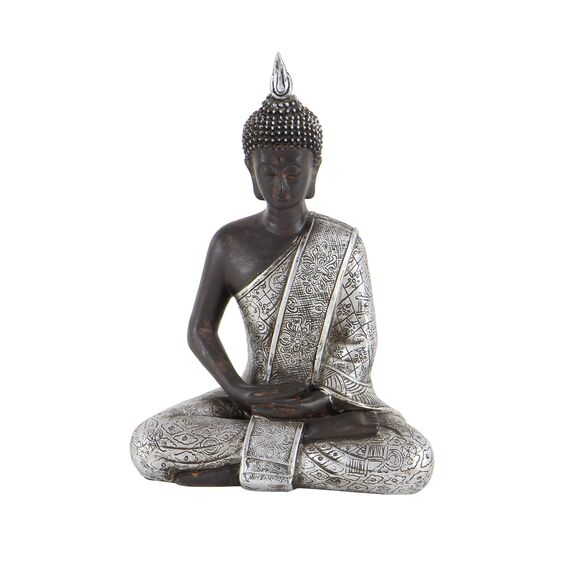 Deco 79 Polystone Buddha-Skulptur, meditierende Heimdekoration, Statue mit gravierten Schnitzereien und Reliefdetails, Akzentfigur, 15,2 x 10,2 x 20,3 cm, Schwarz