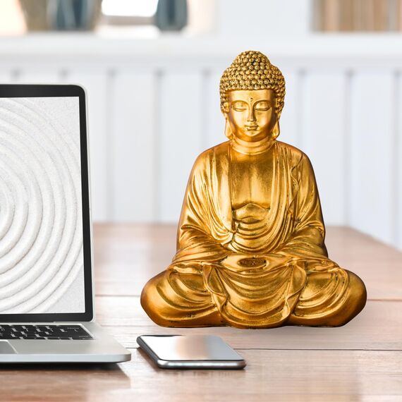 Buddha-Statue Meditation Gold – Dekoration Zen und Feng Shui – bringt beruhigende und entspannende Atmosphäre in Ihr Zuhause – Glücksstatue, Gold, 20 cm – ZenLight