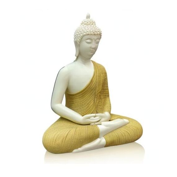 Houlu 30,5 cm Keramik-Buddha-Statue, sitzender Buddha, meditierend, sitzend, Buddha-Figur für Zuhause, Büro, Garten, Innen/Außen – Gelb