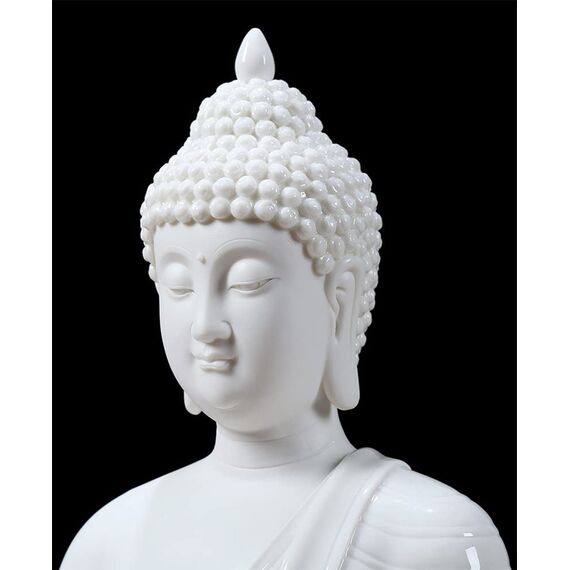 Houlu 30,5 cm Keramik-Buddha-Statue, sitzender Buddha, meditierende, sitzende Buddha-Figur für Zuhause, Büro, Gartendekoration, Innen- und Außenbereich, Weiß, 30,5 cm H x 22,9 cm L x 15,2 cm B