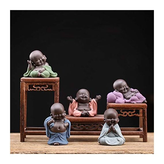 Kingzhuo Kleine süße Buddha-Statue aus Keramik, Mönch-Figur, kreative Baby-Bastelpuppen, Ornamente, Geschenk, klassische chinesische feine Keramik, Tee-Zubehör, 10 cm hoch (6x10 cm)