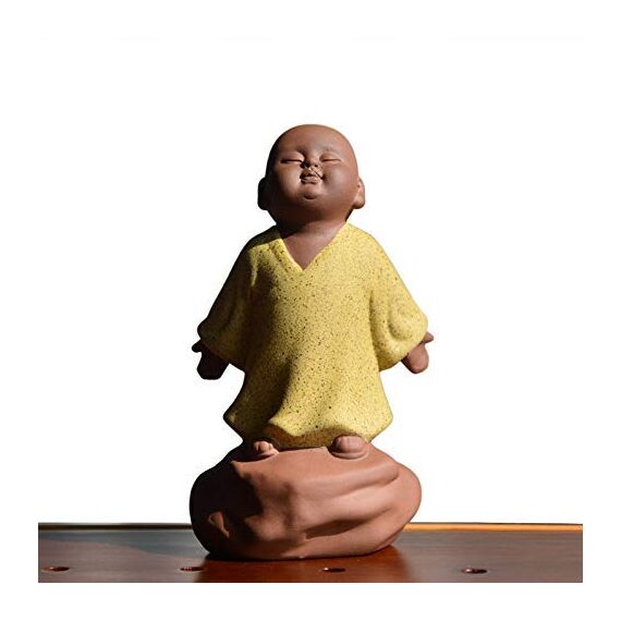 Kingzhuo Kleine niedliche Buddha-Statue aus Keramik, Mönch-Figur, kreative Baby-Bastelpuppen, Ornamente, Geschenk, klassische, chinesische Keramik-Kunst und Handwerk, Teezubehör, 10,2 cm hoch