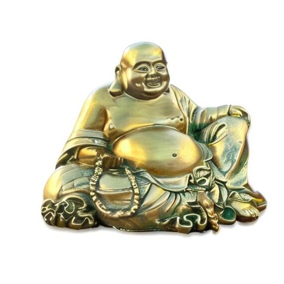 Lachende Buddha Statue für Wohnkultur - Gold Antik Stil Buddah Statut - Glückliche Buddha Statuen für Reichtum, Fülle - Lächelnde, sitzende Buddha-Skulptur - Großer Bauch Golden Buddha Statue