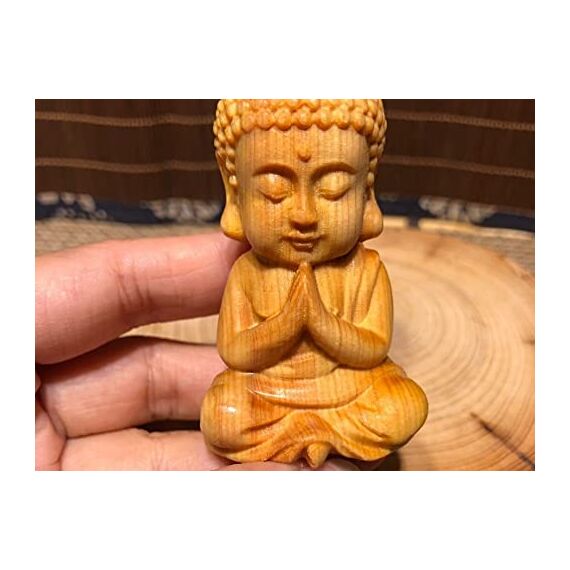 DMtse Buddha-Statue, handgeschnitzt, Naturholz, religiöse, buddhistische Buddha-Skulptur