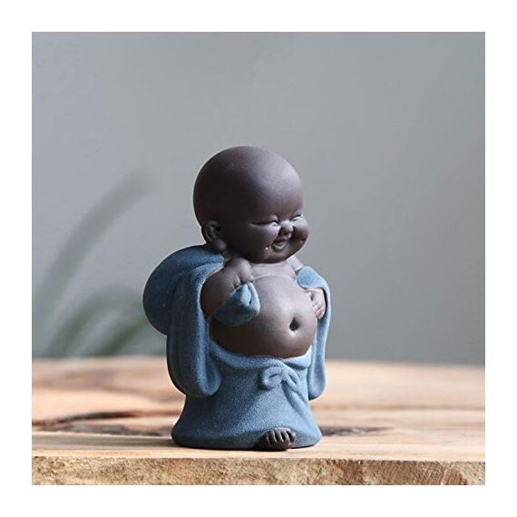 Kingzhuo Kleine süße Buddha-Statue aus Keramik, Mönch-Figur, kreative Baby-Bastelpuppen, Ornamente, Geschenk, klassische chinesische feine Keramik, Tee-Zubehör, 10 cm hoch (6x10 cm)