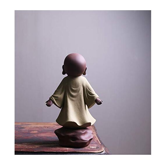 Kingzhuo Kleine niedliche Buddha-Statue aus Keramik, Mönch-Figur, kreative Baby-Bastelpuppen, Ornamente, Geschenk, klassische, chinesische Keramik-Kunst und Handwerk, Teezubehör, 10,2 cm hoch