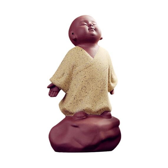 Kingzhuo Kleine niedliche Buddha-Statue aus Keramik, Mönch-Figur, kreative Baby-Bastelpuppen, Ornamente, Geschenk, klassische, chinesische Keramik-Kunst und Handwerk, Teezubehör, 10,2 cm hoch