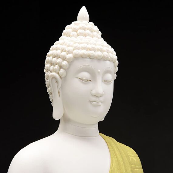 Houlu 30,5 cm Keramik-Buddha-Statue, sitzender Buddha, meditierend, sitzend, Buddha-Figur für Zuhause, Büro, Garten, Innen/Außen – Gelb