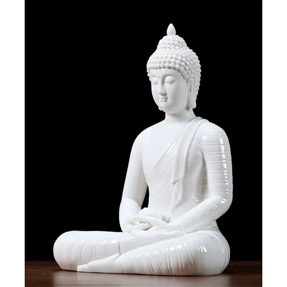 Houlu 30,5 cm Keramik-Buddha-Statue, sitzender Buddha, meditierende, sitzende Buddha-Figur für Zuhause, Büro, Gartendekoration, Innen- und Außenbereich, Weiß, 30,5 cm H x 22,9 cm L x 15,2 cm B