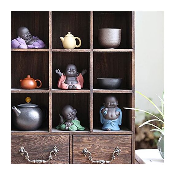 Niedliche Keramik-Mönch-Statue, kleine Buddha-Figuren, Heimdekoration, kreative Baby-Handwerk, Puppen, Ornamente, Geschenk, zarte Keramik, Kunst und Handwerk (blau)