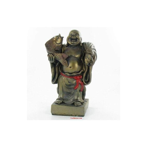 lachineuse - Fish & Abundance Lachender Buddha-Statue - 12,5 cm bronzefarben - Feng-Shui-Dekoration - Chinesisches Zen-Dekorationsobjekt für den Innenbereich - Geschenkidee China Asien