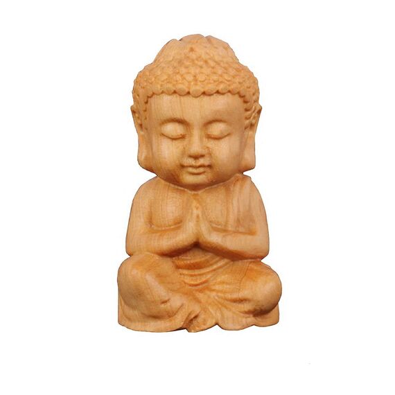 DMtse Buddha-Statue, handgeschnitzt, Naturholz, religiöse, buddhistische Buddha-Skulptur