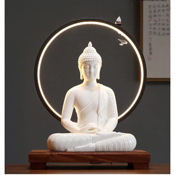 Houlu 30,5 cm Keramik-Buddha-Statue, sitzender Buddha, meditierende, sitzende Buddha-Figur für Zuhause, Büro, Gartendekoration, Innen- und Außenbereich, Weiß, 30,5 cm H x 22,9 cm L x 15,2 cm B