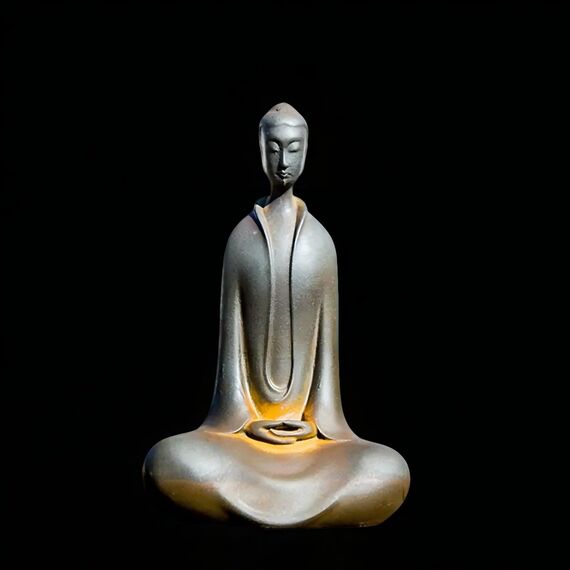Daisylily Buddha-Statue, Gesichtslose Buddha-Statue, massives Gusseisen, Indoor/Outdoor, Zen-Dekor für Meditation und spirituellen Raum