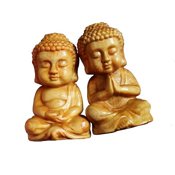 DMtse Buddha-Statue, handgeschnitzt, Naturholz, religiöse, buddhistische Buddha-Skulptur