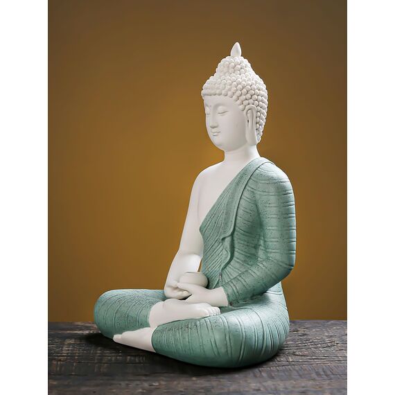 Qinlang 30,5 cm grüne Buddha-Statue für Heimdekoration, Keramik-Meditations-Buddha-Dekoration für Zuhause