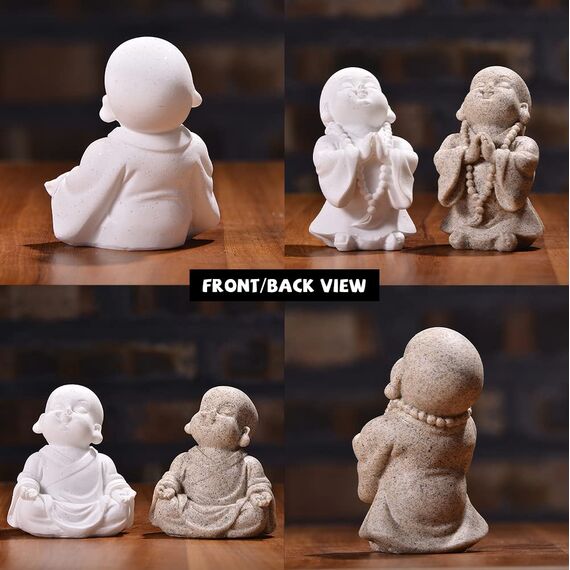 2 Stück BuddhaStatue Happy Laughing BuddhaFigur Niedlich Kleine Mönch Statuen Mini Maitreya Buddha Minimalistisch für Schreibtisch Ornament Home Decor Auto Armaturenbrett und Regal Dekorationen
