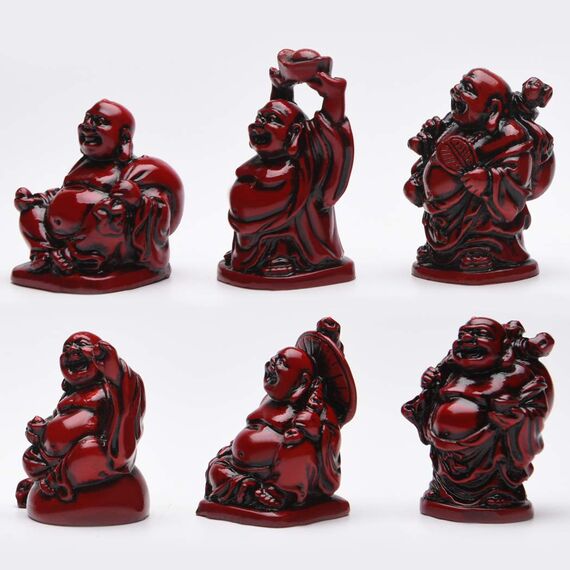 Brabud Lachender Buddha-Figuren, Kunstharz, 5,1 cm, Rot, 6 Stück
