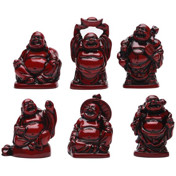 Brabud Lachender Buddha-Figuren, Kunstharz, 5,1 cm, Rot, 6 Stück