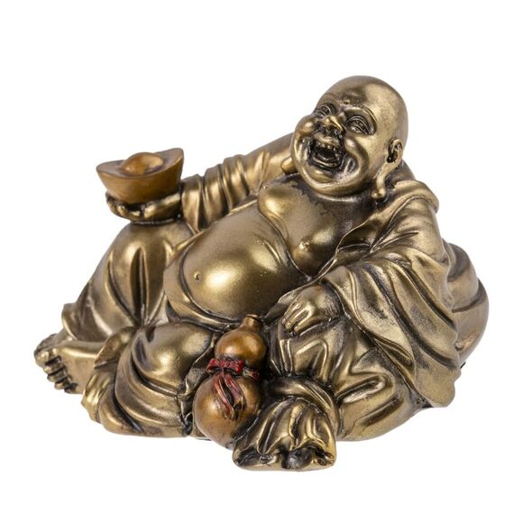 lachineuse - Buddha-Statue Glück & Wohlstand – Buddha-Statue 11 cm bronzefarben – Feng-Shui Dekoration – chinesisches Zen-Dekorationsobjekt für Wohnzimmer, Büro – Geschenkidee China Asien bringt Glück