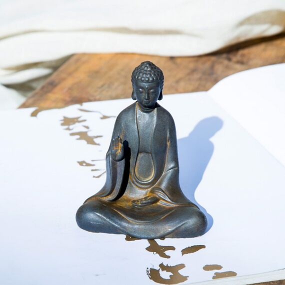 Daisylily Buddha-Statue ohne Gesicht, massives Gusseisen, für Innen- und Außenbereich, Zen-Dekoration für Meditation und spirituellen Raum