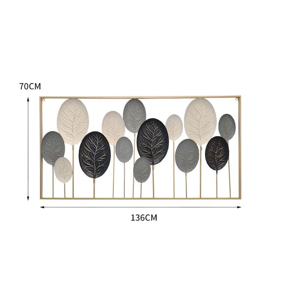 Dekoleidenschaft 3D Wandbild Blätter aus Metall in schwarz/weiß, 136x70 cm, Wanddeko, Wandschmuck
