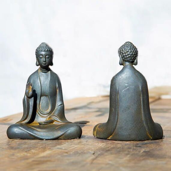 Daisylily Buddha-Statue ohne Gesicht, massives Gusseisen, für Innen- und Außenbereich, Zen-Dekoration für Meditation und spirituellen Raum