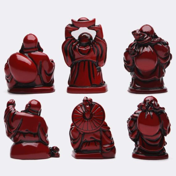 Brabud Lachender Buddha-Figuren, Kunstharz, 5,1 cm, Rot, 6 Stück