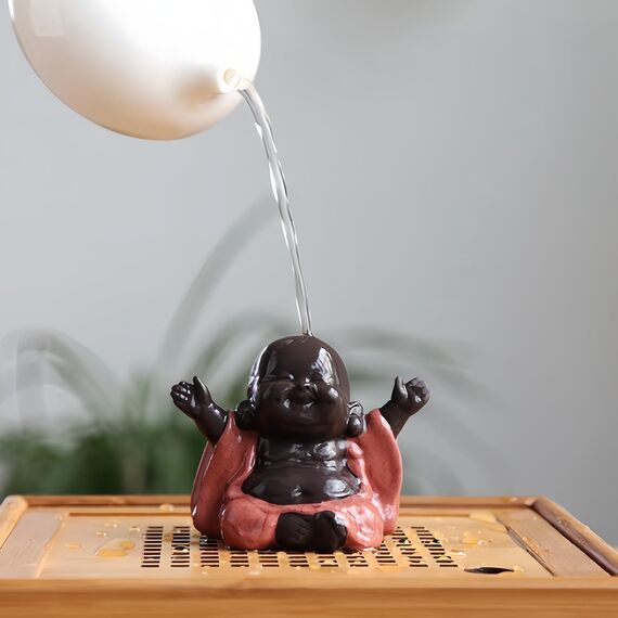 EVECILOO Maitreya-Statue aus Ton, lachender Buddha – Happy Baby Buddha Mönch Figur für Büro, Schreibtisch, Mini-Statue, Tee-Ornamente, Heimdekoration (Stil B)