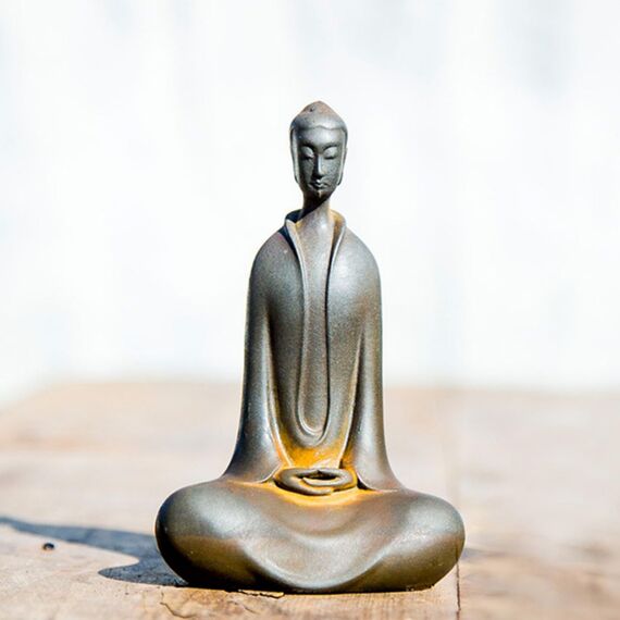 Daisylily Buddha-Statue, Gesichtslose Buddha-Statue, massives Gusseisen, Indoor/Outdoor, Zen-Dekor für Meditation und spirituellen Raum