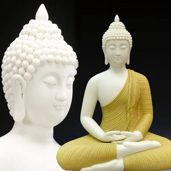 Houlu 30,5 cm Keramik-Buddha-Statue, sitzender Buddha, meditierend, sitzend, Buddha-Figur für Zuhause, Büro, Garten, Innen/Außen – Gelb