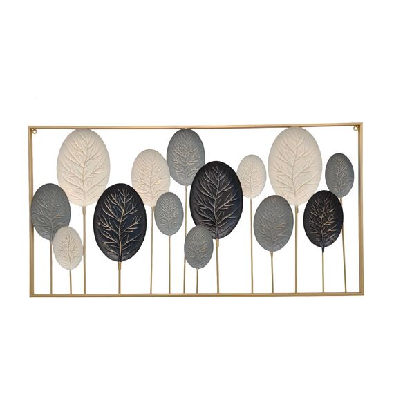 Dekoleidenschaft 3D Wandbild Blätter aus Metall in schwarz/weiß, 136x70 cm, Wanddeko, Wandschmuck