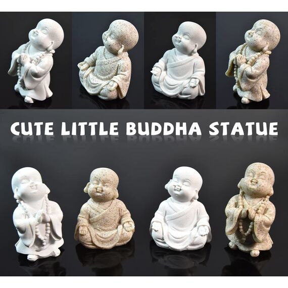 2 Stück BuddhaStatue Happy Laughing BuddhaFigur Niedlich Kleine Mönch Statuen Mini Maitreya Buddha Minimalistisch für Schreibtisch Ornament Home Decor Auto Armaturenbrett und Regal Dekorationen