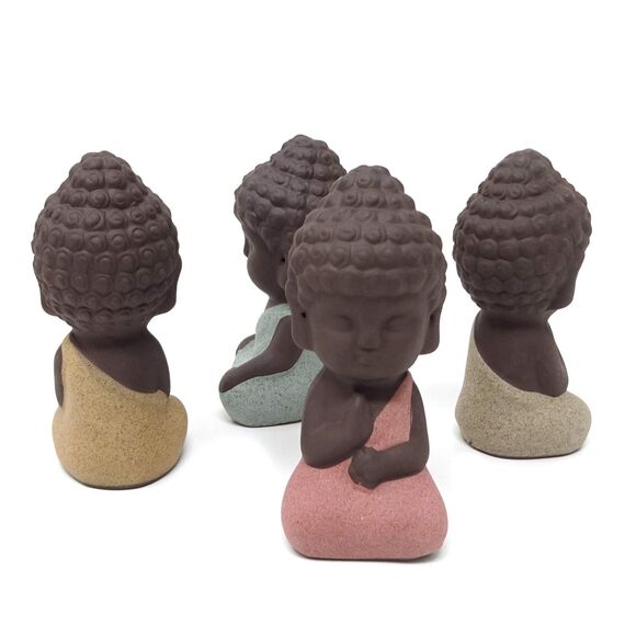 Honbay Niedliche kleine Keramik-Buddha-Statuen, Mönch-Figuren, Skulpturen für den Außenbereich, Heimdekoration, 4 Stück